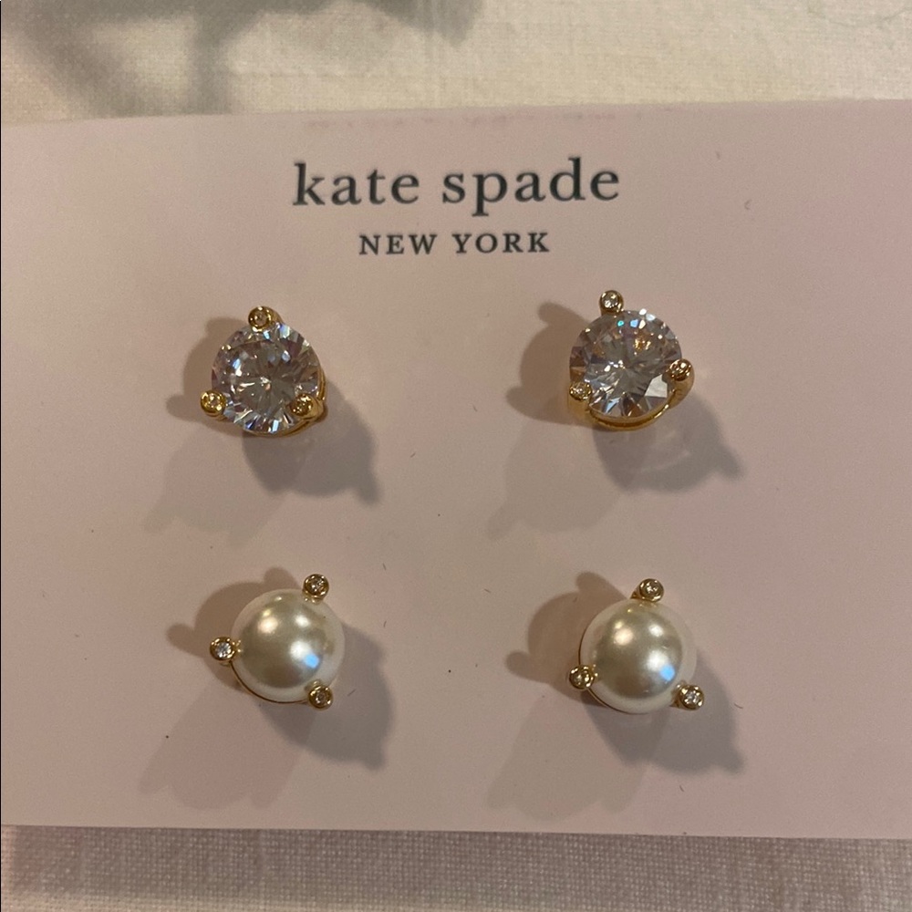 kate spade Gold and Pearl Stud Earrings Set